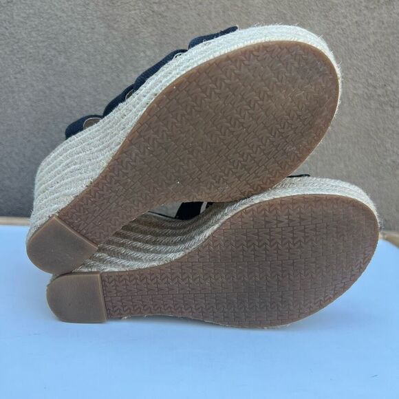 Michael Kors Damita Espadrille Wedge Sandal Size 5.5-6 Black Canvas Zipper - Picture 8 of 11